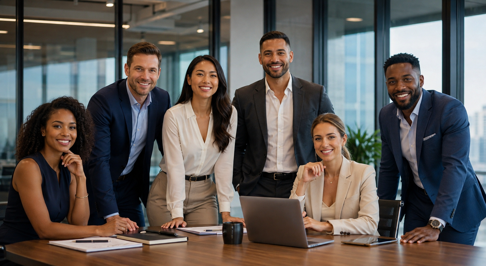 Experienced advisors reviewing business documents together